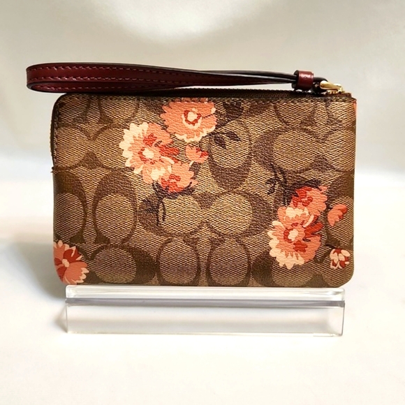 Coach Signature Canvas Leather Floral Print wristlet - Picture 2 of 14